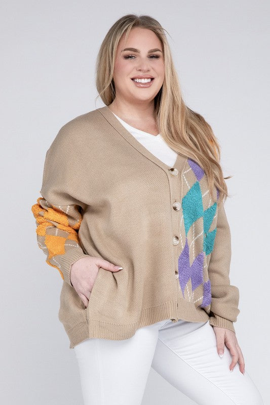 Plus V Neck Button Front Cardigan - Nexusni