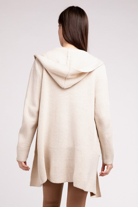 Hooded Open Front Sweater Cardigan - Nexusni