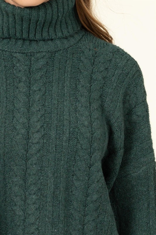 Autumn Skies Cable-Knit Turtleneck Sweater - Nexusni