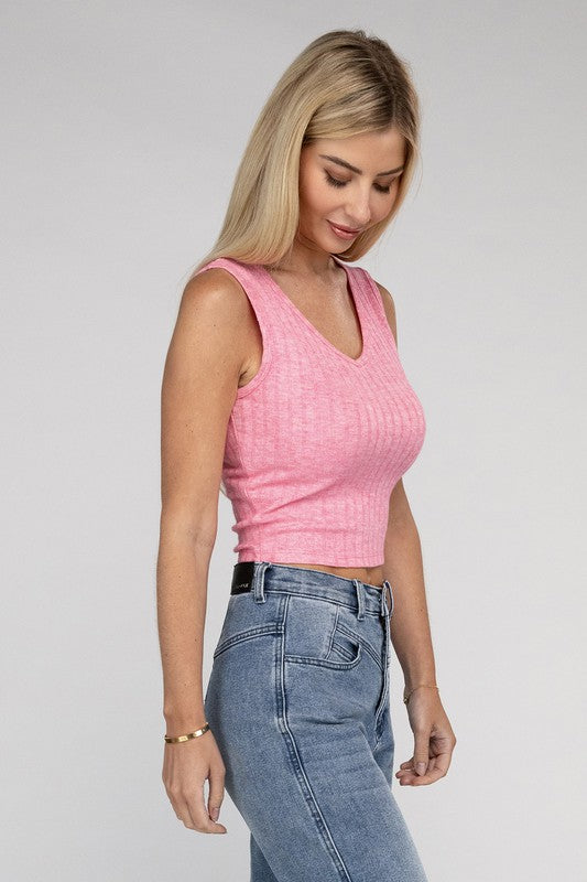 Ribbed Scoop Neck Cropped Sleeveless Top - Nexusni