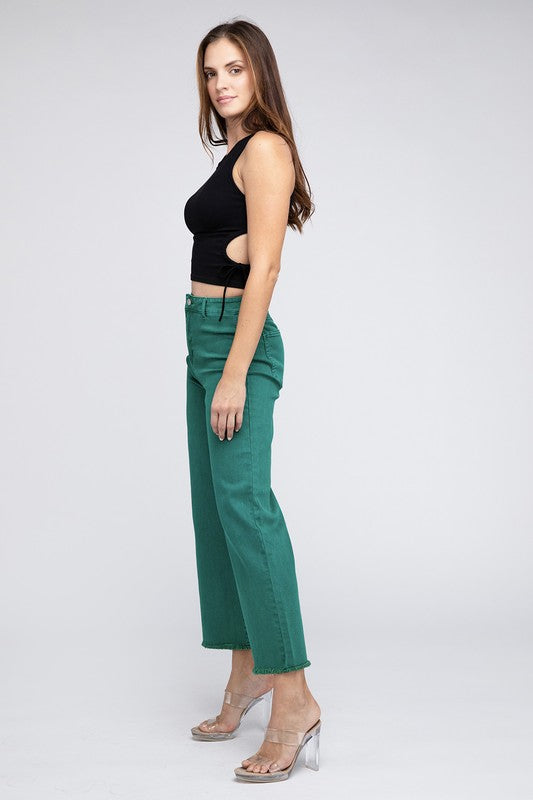 Acid Wash Frayed Cutoff Hem Straight Wide Pants - Nexusni