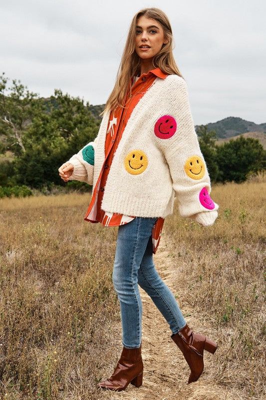 The Fuzzy Smile Long Bell Sleeve Knit Cardigan - Nexusni