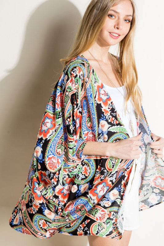 PLUS PAISLEY WOVEN KIMONO CARDIGAN - Nexusni