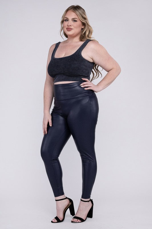 Plus High Rise Faux Leather Leggings - Nexusni