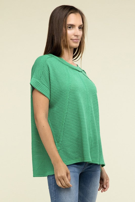 Brushed Waffle Exposed-Seam Short Sleeve Top - Nexusni