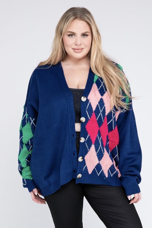 Plus V Neck Button Front Cardigan - Nexusni