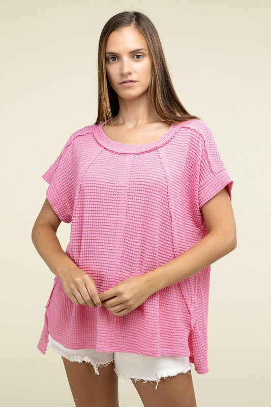 Brushed Waffle Exposed-Seam Short Sleeve Top - Nexusni