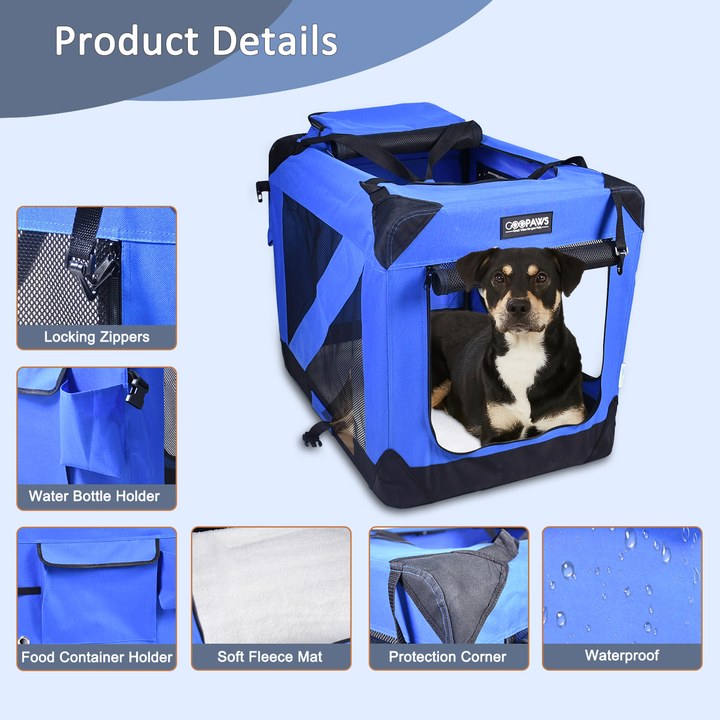 JESPET Soft Pet Crates Kennel, 3 Door Soft Sided Folding Travel Pet Carrier with Straps and Fleece Mat for Dogs, Cats, Rabbits, Indoor/Outdoor Use with Grey, Blue & Beige, Black - Nexusni