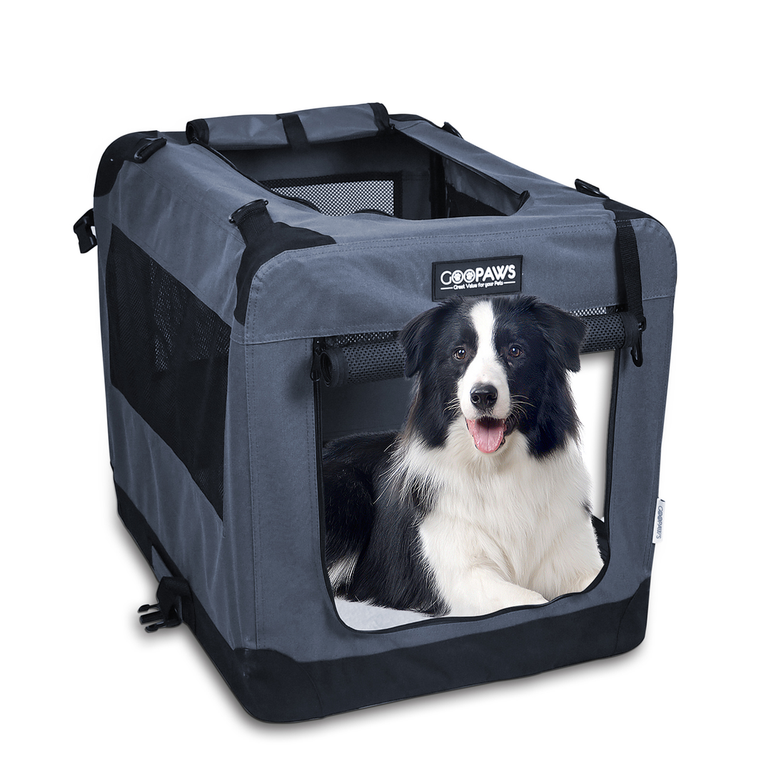 JESPET Soft Pet Crates Kennel, 3 Door Soft Sided Folding Travel Pet Carrier with Straps and Fleece Mat for Dogs, Cats, Rabbits, Indoor/Outdoor Use with Grey, Blue & Beige, Black - Nexusni