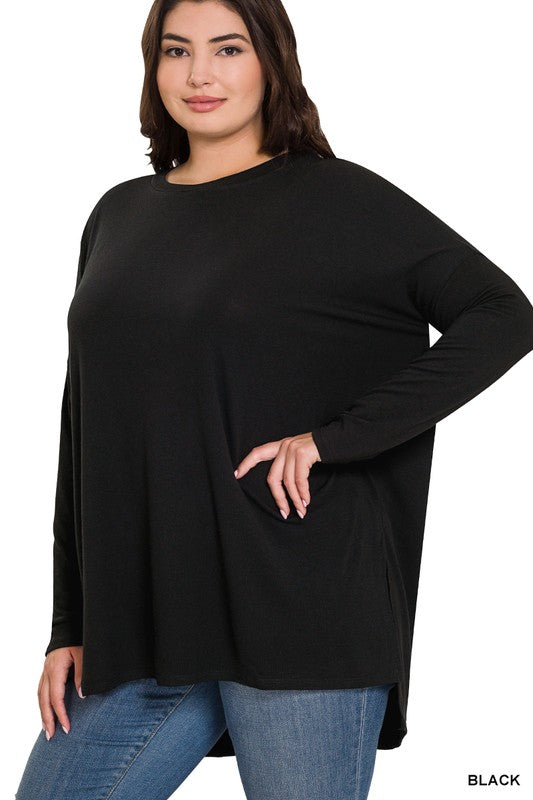 Plus Dolman Long Sleeve Round Neck Top - Nexusni