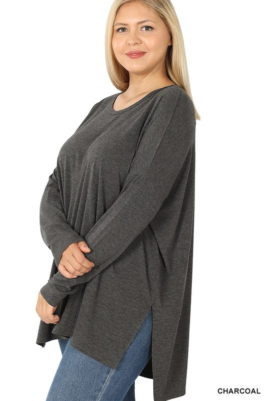 Plus Dolman Long Sleeve Round Neck Top - Nexusni