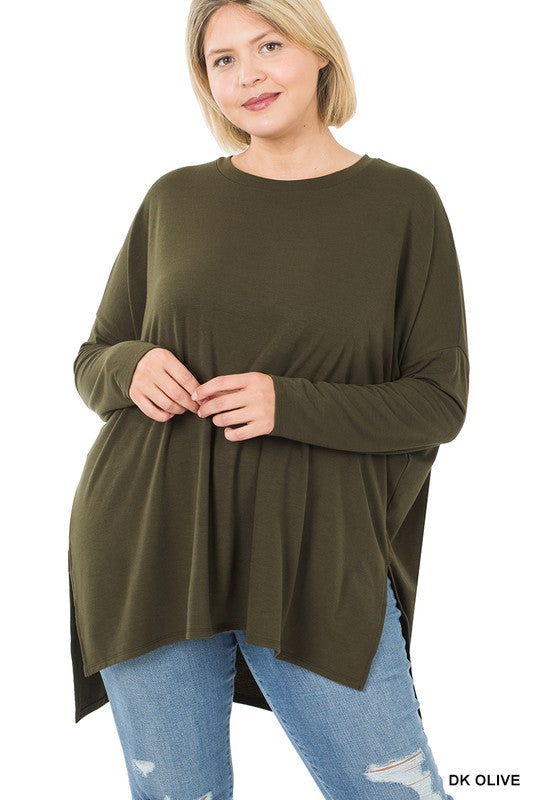 Plus Dolman Long Sleeve Round Neck Top - Nexusni