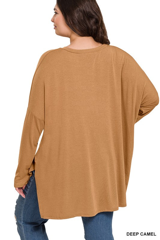 Plus Dolman Long Sleeve Round Neck Top - Nexusni