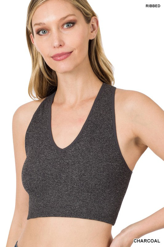 Ribbed Cropped Racerback Tank Top - Nexusni