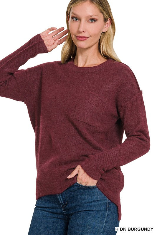 Melange Hi-Low Hem Round Neck Sweater - Nexusni