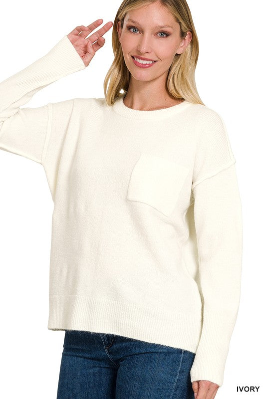 Melange Hi-Low Hem Round Neck Sweater - Nexusni