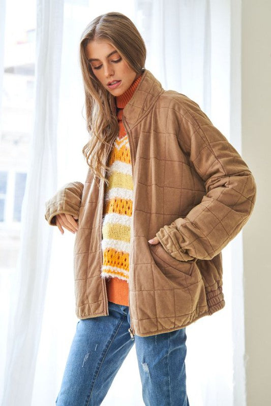 Soft Washed Comfy Quilted Zip Up Jacket - Nexusni