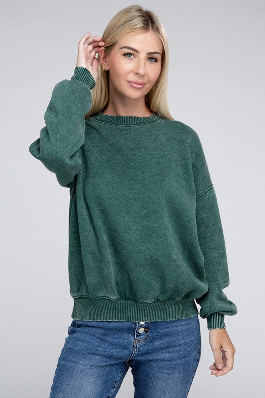 Acid Wash Fleece Oversized Pullover - Nexusni