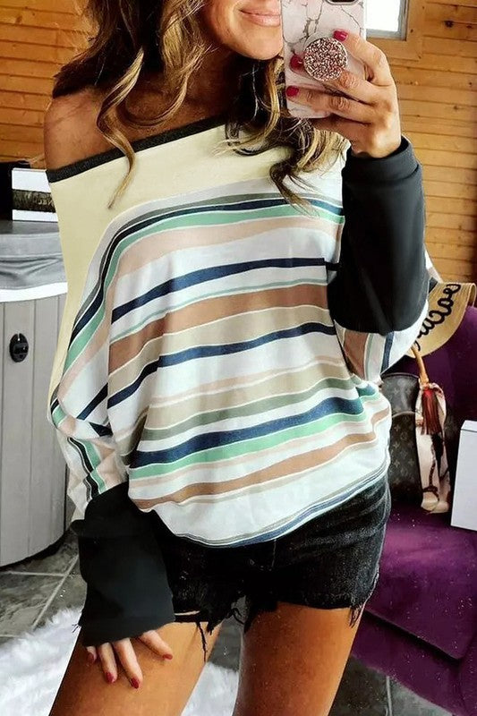 Striped Color Block Women's Long Sleeve Fit Top - Nexusni