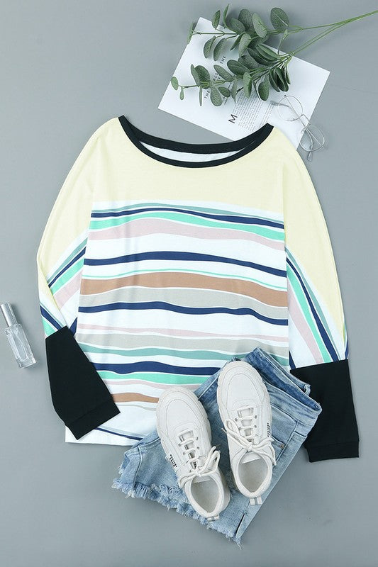 Striped Color Block Women's Long Sleeve Fit Top - Nexusni