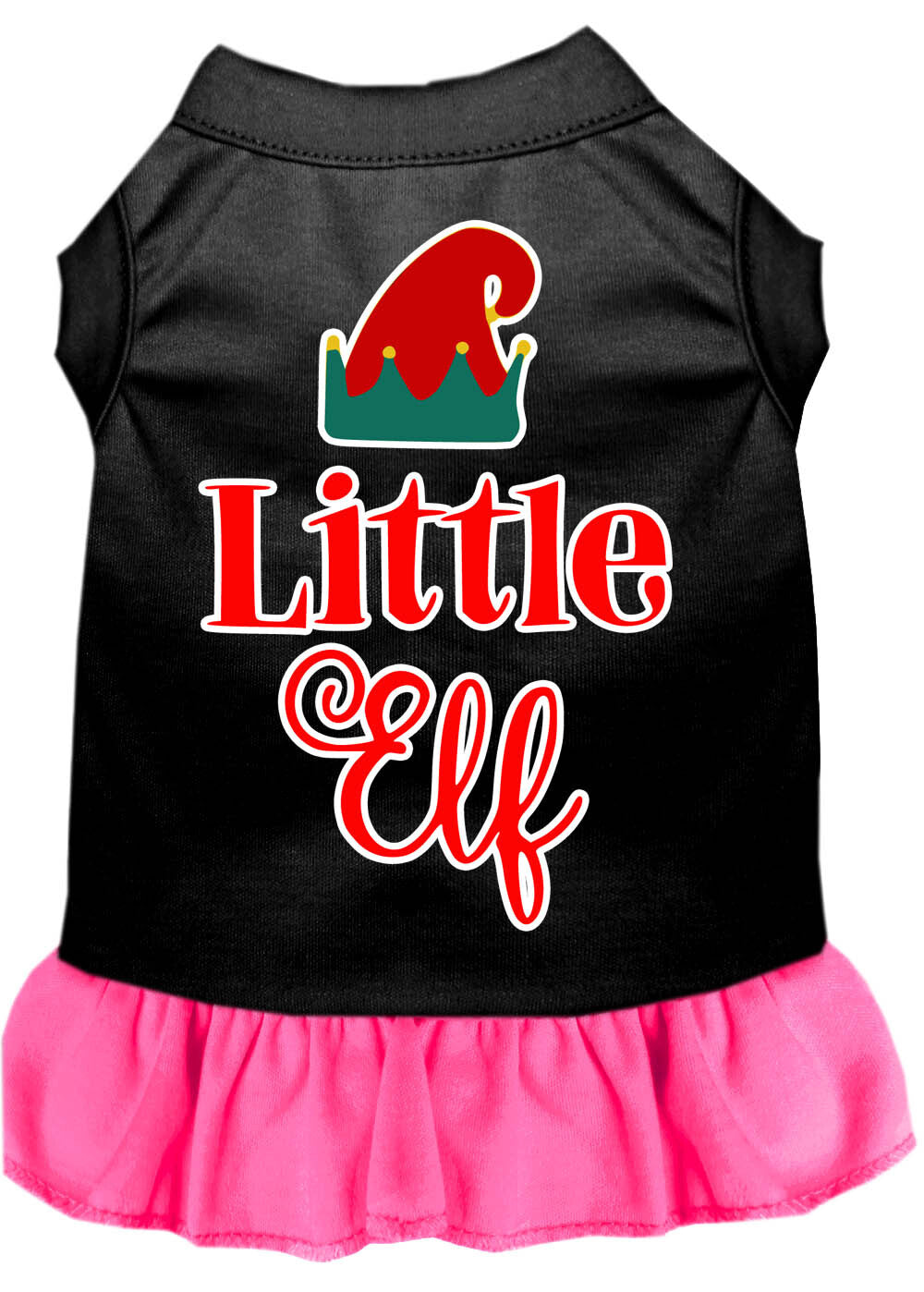 Little Elf Screen Print Dog Dress Black with Bright Pink Lg - Nexusni