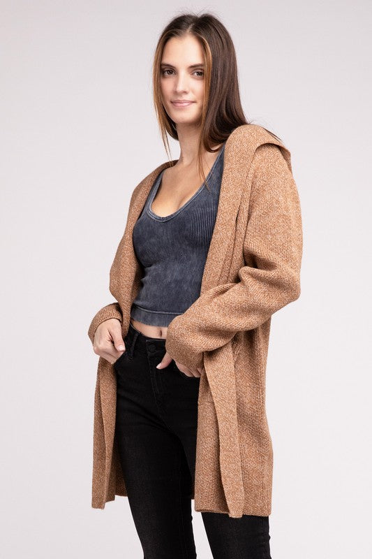 Hooded Open Front Sweater Cardigan - Nexusni