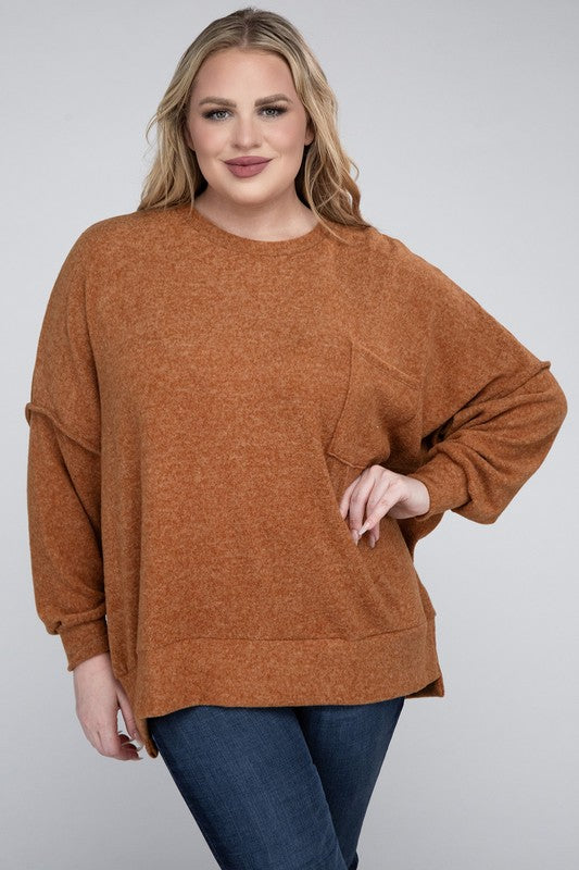 Plus Brushed Melange Drop Shoulder Sweater - Nexusni