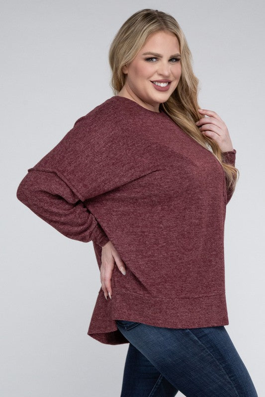 Plus Brushed Melange Drop Shoulder Sweater - Nexusni