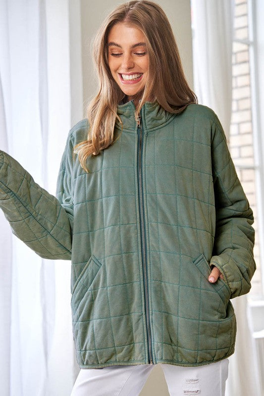 Soft Washed Comfy Quilted Zip Up Jacket - Nexusni