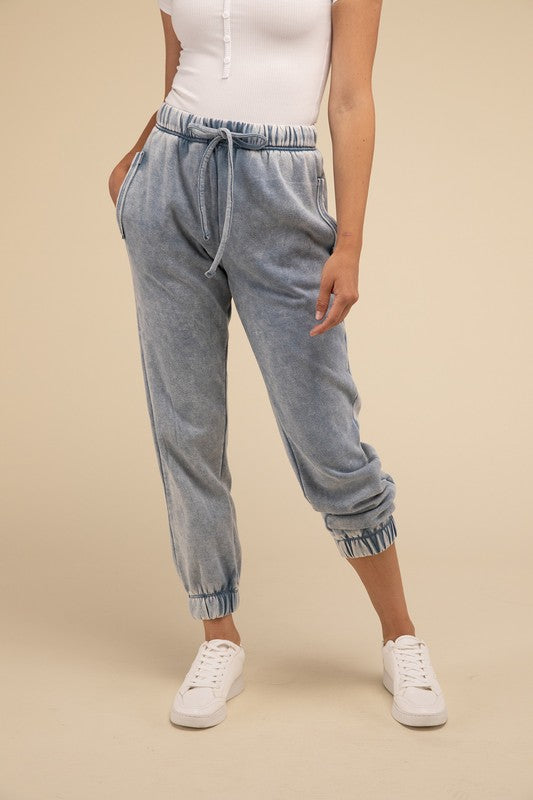 Acid Wash Fleece Sweatpants with Pockets - Nexusni