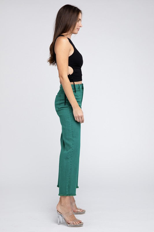 Acid Wash Frayed Cutoff Hem Straight Wide Pants - Nexusni