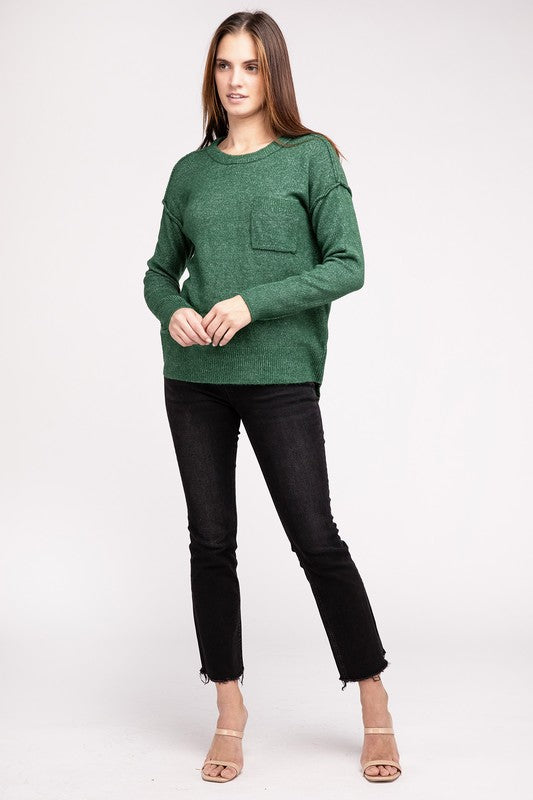 Melange Hi-Low Hem Round Neck Sweater - Nexusni