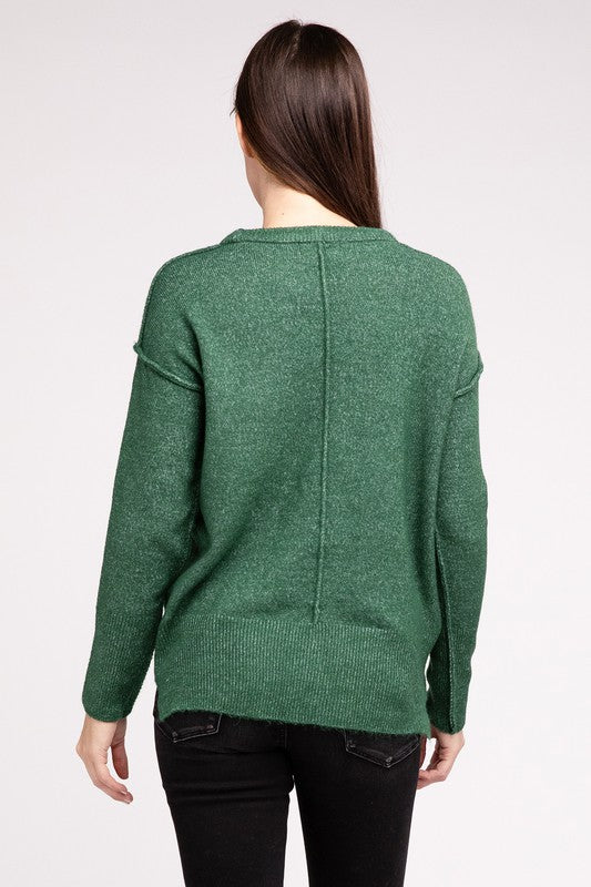 Melange Hi-Low Hem Round Neck Sweater - Nexusni