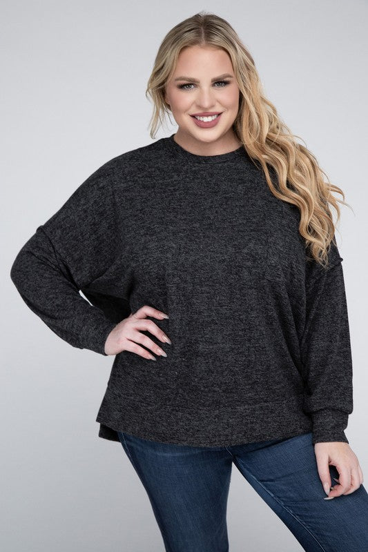 Plus Brushed Melange Drop Shoulder Sweater - Nexusni