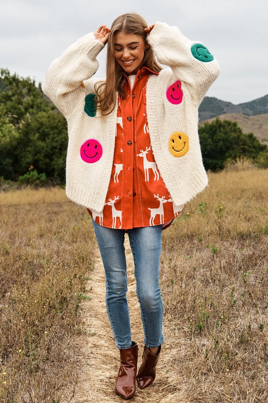 The Fuzzy Smile Long Bell Sleeve Knit Cardigan - Nexusni