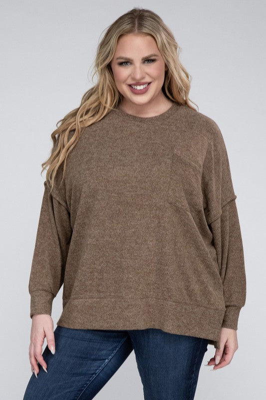 Plus Brushed Melange Drop Shoulder Sweater - Nexusni