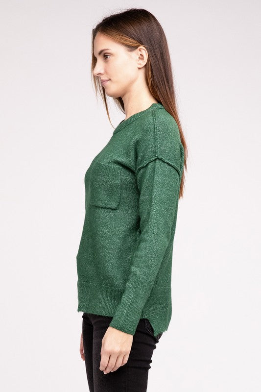 Melange Hi-Low Hem Round Neck Sweater - Nexusni