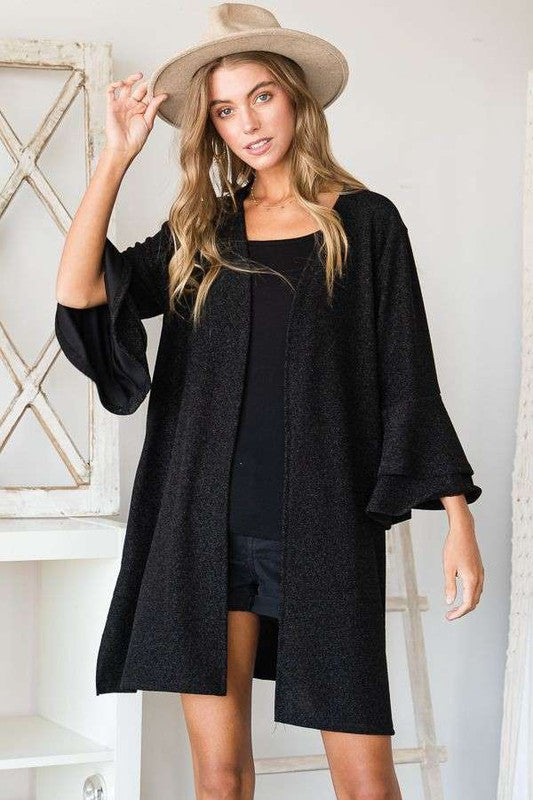 Glitter bell sleeve kimono style cardigan PLUS - Nexusni