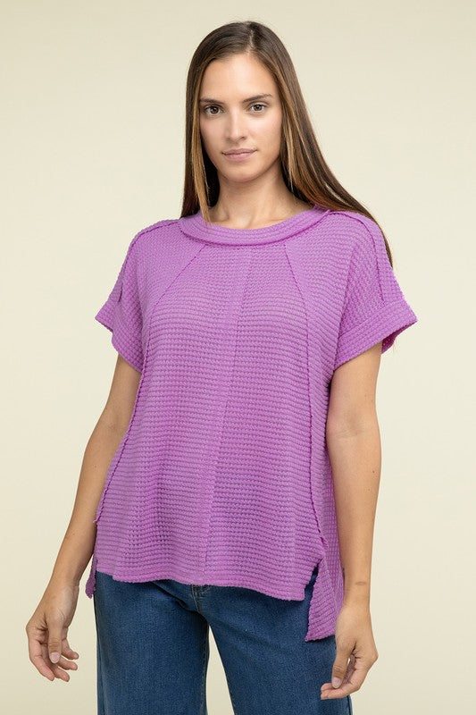 Brushed Waffle Exposed-Seam Short Sleeve Top - Nexusni