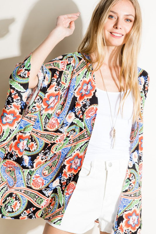 PLUS PAISLEY WOVEN KIMONO CARDIGAN - Nexusni