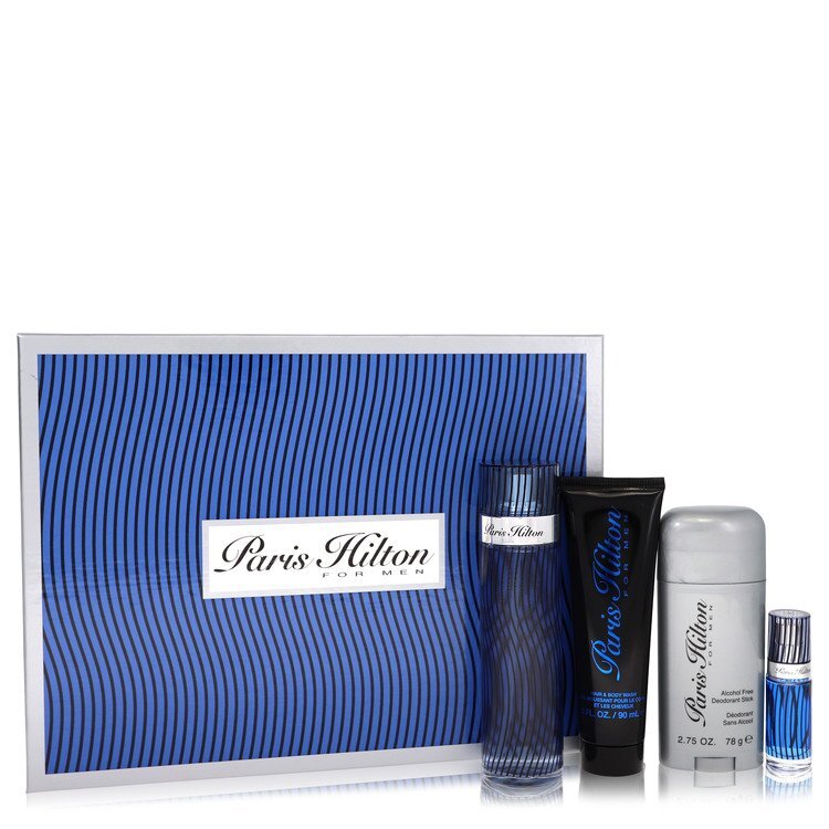 Paris Hilton by Paris Hilton Gift Set -- 3.4 oz Eau De Toilette Spray + 3 oz Body Wash + 2.75 oz Deodorant Stick + .25 Mini EDT Spray (Men) - Nexusni