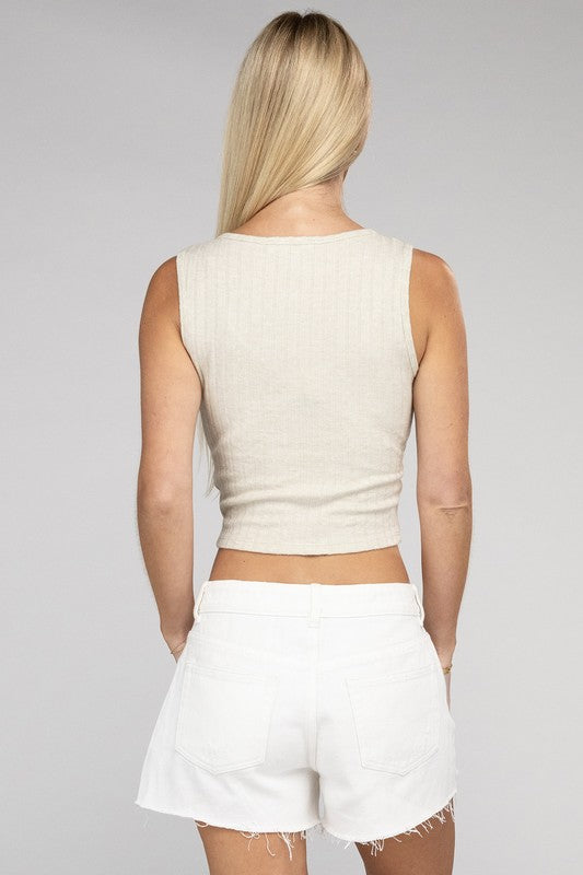 Ribbed Scoop Neck Cropped Sleeveless Top - Nexusni