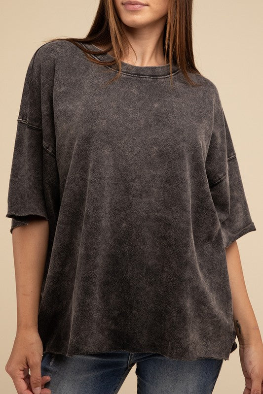 French Terry Washed Drop Shoulder Short Sleeve Top - Nexusni