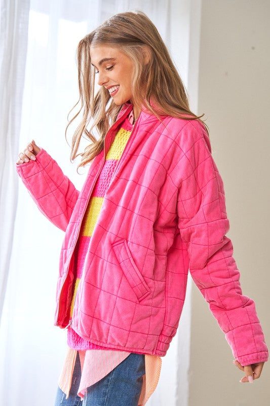 Washed Soft Comfy Quilting Zip Closure Jacket - Nexusni