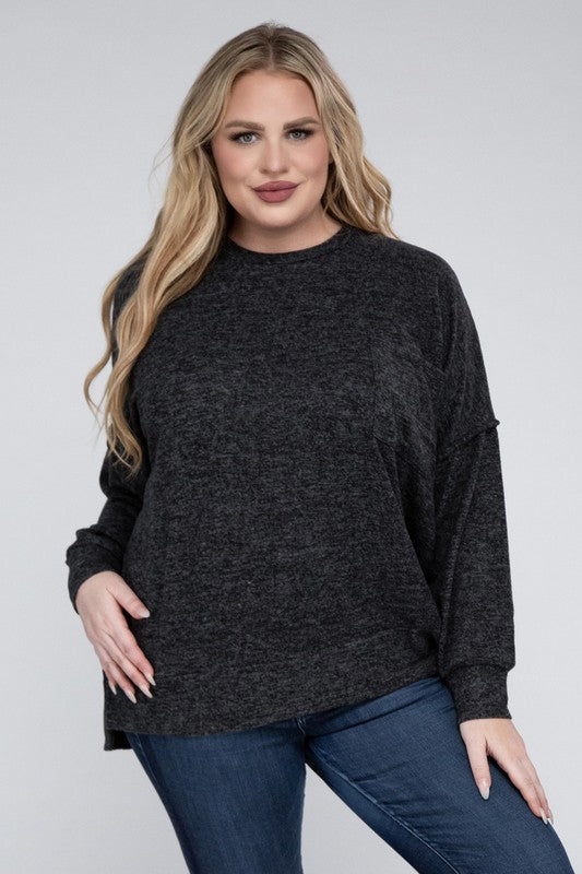 Plus Brushed Melange Drop Shoulder Sweater - Nexusni