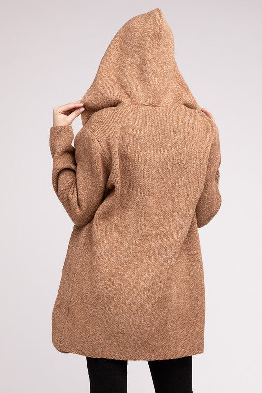 Hooded Open Front Sweater Cardigan - Nexusni