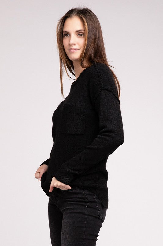 Melange Hi-Low Hem Round Neck Sweater - Nexusni