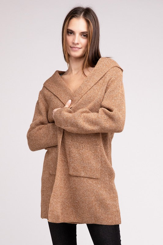 Hooded Open Front Sweater Cardigan - Nexusni