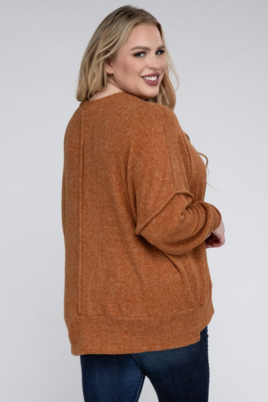 Plus Brushed Melange Drop Shoulder Sweater - Nexusni