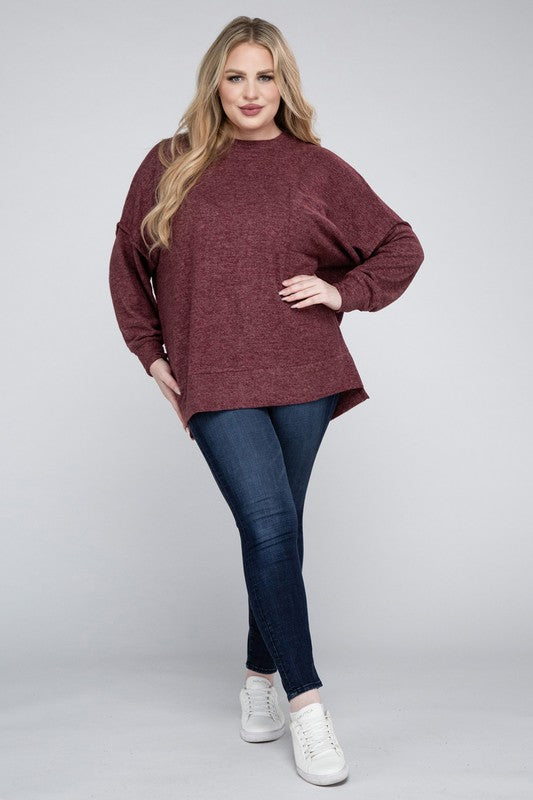 Plus Brushed Melange Drop Shoulder Sweater - Nexusni